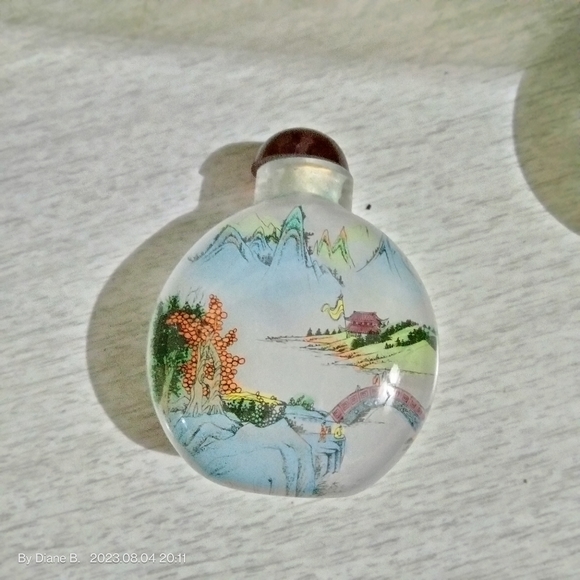 2- Vintage Reverse Painted Glass Snuff Bottle with Stopper - Picture 3 of 6